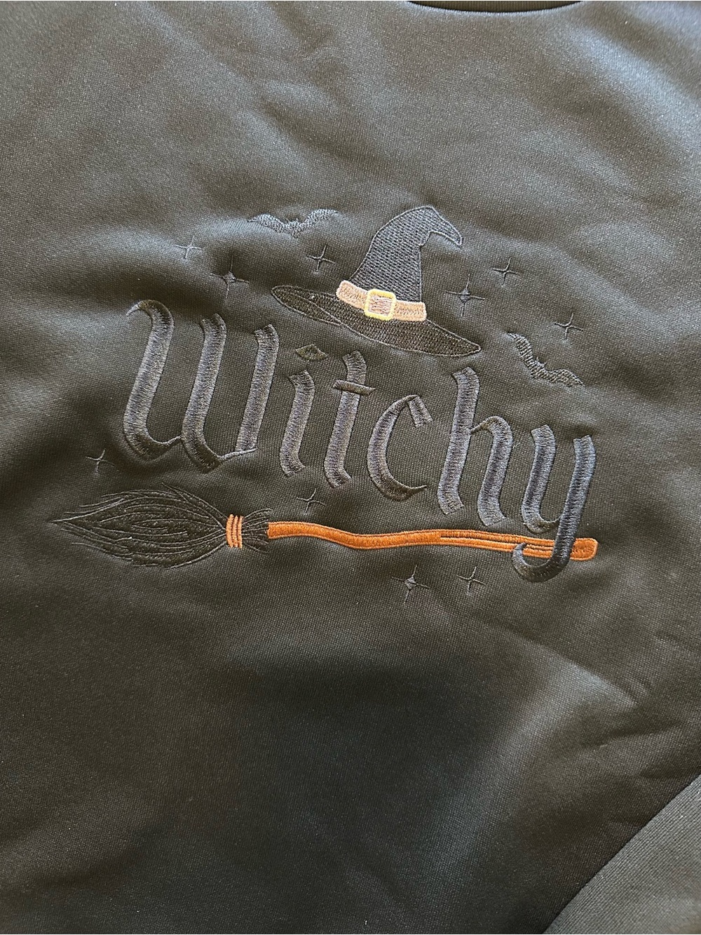 Black 'Witchy' Embroidered Halloween Sweatshirt New